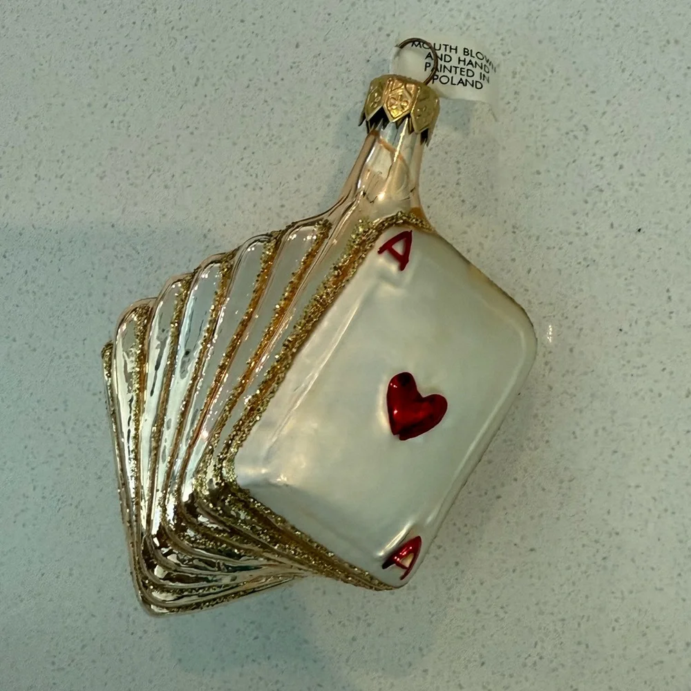 Vtg Pier 1 Imports Blown Glass Ace Of Hearts‎ Cards Christmas Ornament